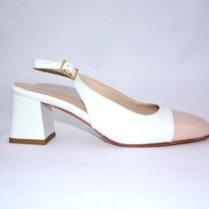 Trevi slingback bianca  con puntale rosa in pelle tacco 5