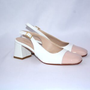 Trevi slingback bianca  con puntale rosa in pelle tacco 5