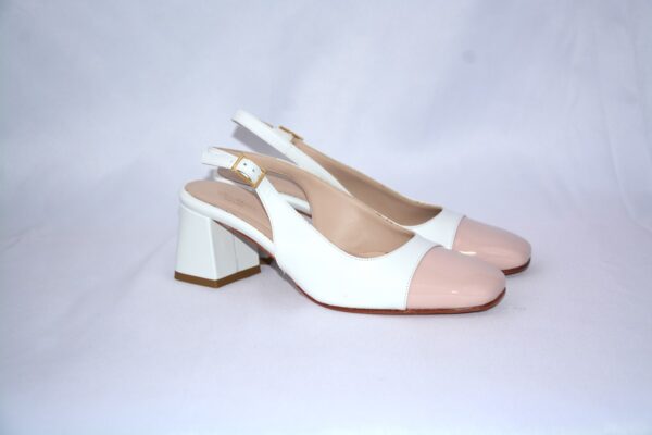 Trevi slingback bianca  con puntale rosa in pelle tacco 5