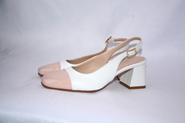 Trevi slingback bianca  con puntale rosa in pelle tacco 5 - immagine 5