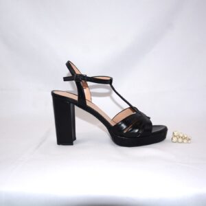 Charlotte sandali neri in pelle con plateau tacco 9