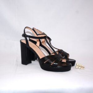 Charlotte sandali neri in pelle con plateau tacco 9