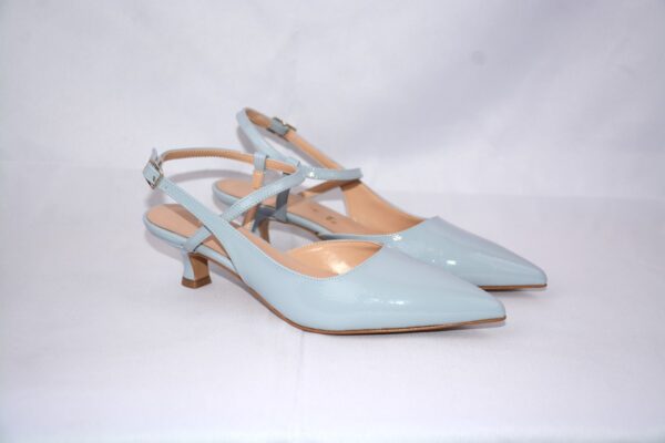 Perla slingback a punta da donna in naplak azzurro tacco 3