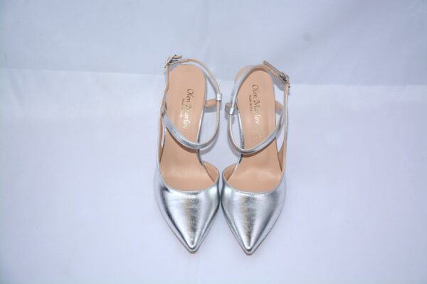 Ginerva slingback argento a punta da donna in pelle tacco 9 - immagine 7