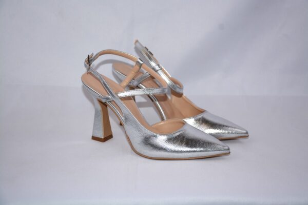 Ginerva slingback argento a punta da donna in pelle tacco 9 - immagine 3