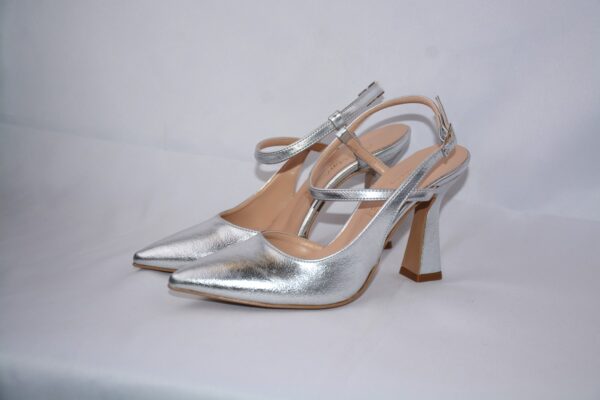 Ginerva slingback argento a punta da donna in pelle tacco 9 - immagine 4