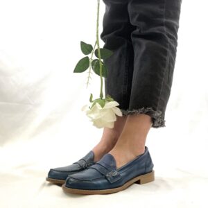 Silvestro mocassini blu jeans donna in pelle