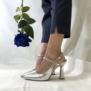 Ginerva slingback argento a punta da donna in pelle tacco 9