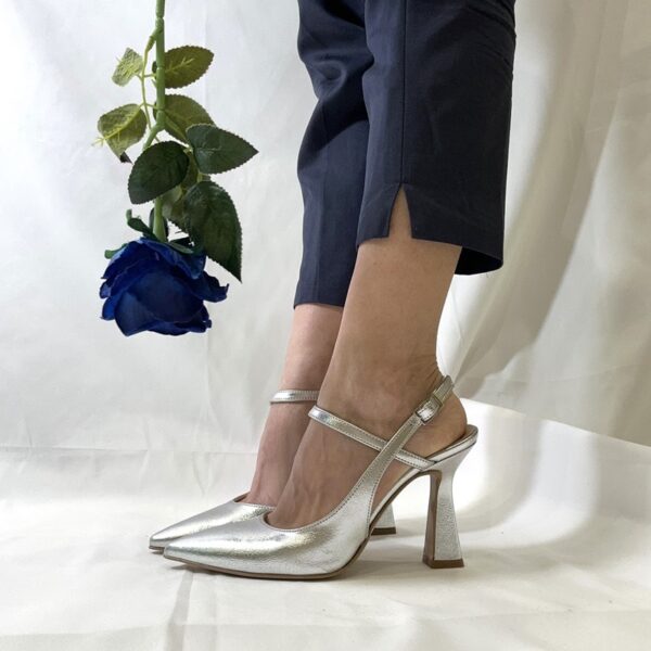 Ginerva slingback argento a punta da donna in pelle tacco 9