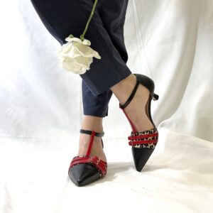 Clizia scarpa semiaperta a punta in pelle nera da donna con tacco 3