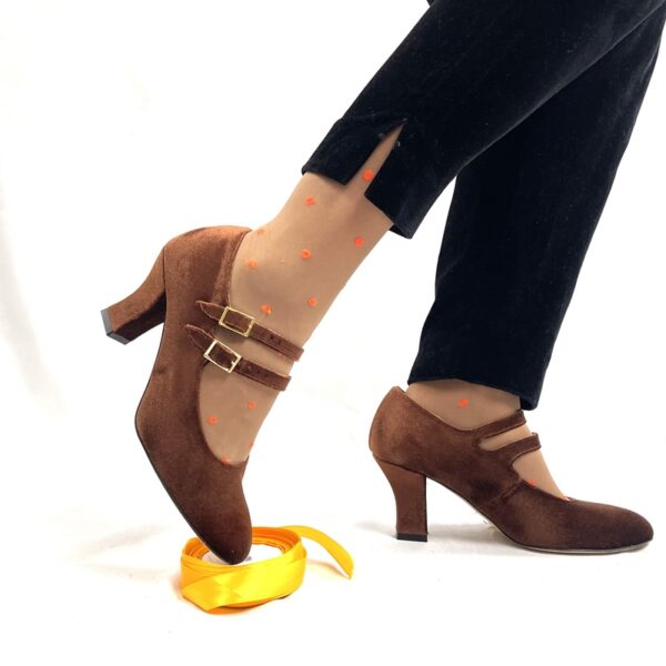 Dècolletè in velluto marrone, scarpe artigianali donna in pelle, fatte a mano in Italia!