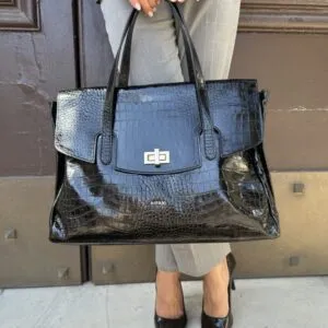 Borsa nera effetto cocco in pelle artigianale Caterina