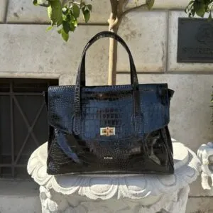 Borsa nera effetto cocco in pelle artigianale Caterina