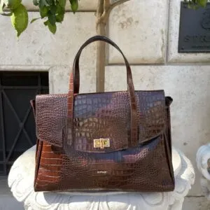 Borsa marrone effetto cocco in pelle artigianale Caterina