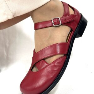 Scarpe basse in morbida nappa color ciliegia Romana artigianale