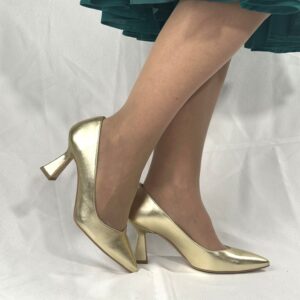 Dècolletè oro a punta Cenerentola artigianale tacco 7