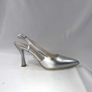Slingback argento a punta in pelle Ginevra artigianale