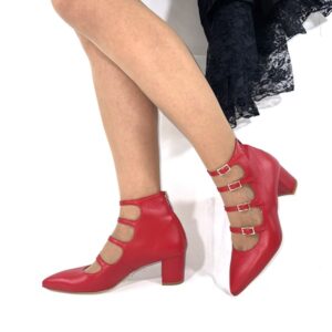 Stivaletti rossi a punta in pelle Maria Antonietta artigianale
